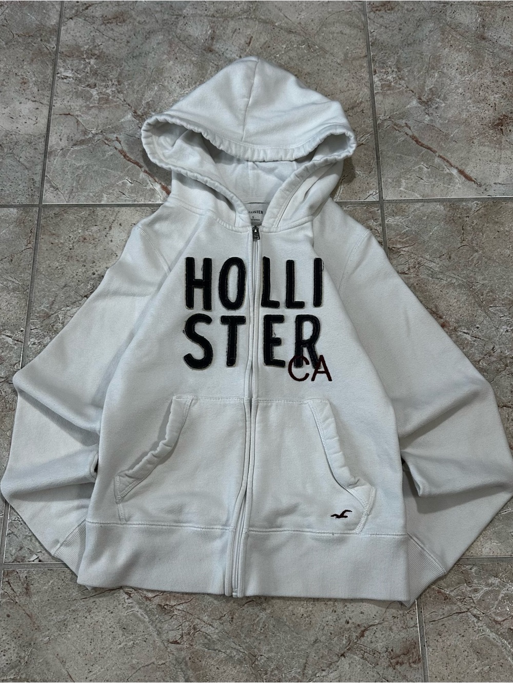 Hollister White Full-Zip Hooded Jacket with Embroidered Logo